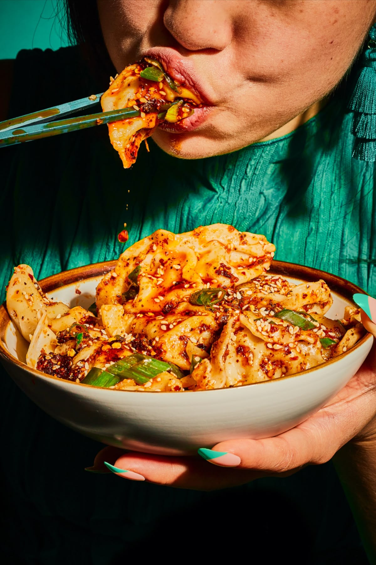 Zoomed in asian eating
